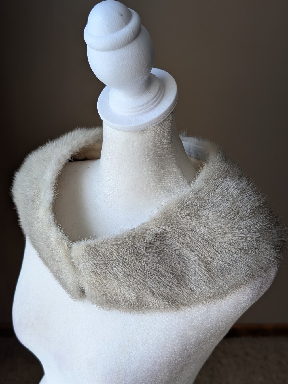 Vintage Genuine Mink Fur Collar Scarf Grey Beige 34"